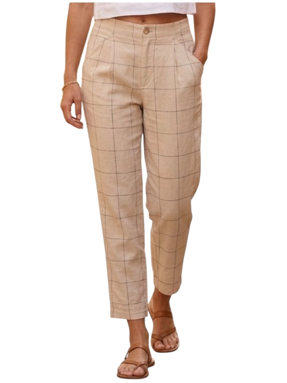 NWT Madewell Linen Windowpane Plaid Trousers Preppy Work Casual Travel Summer 6 - Picture 4 of 13